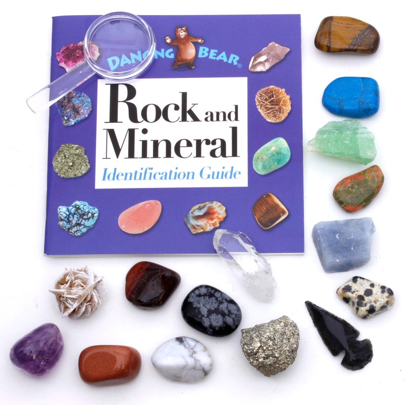 DANCING BEAR -15 Pc Rock & Mineral Collection with Collector Box/Display Case, ID Sheet, Rock Book, Magnifying Glass, Beginner Starter Set, Kids' Gemstone Crystal Kit, STEM Geology Science Education - Image 2